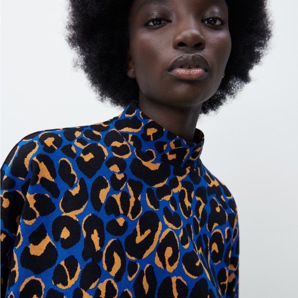 Zara Jacquard Patterned Sweater Cheetah Print Turtleneck - Picture 2 of 15